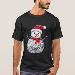 Snowman Christmas Retro Santa Hat Disco Ball Match T-Shirt