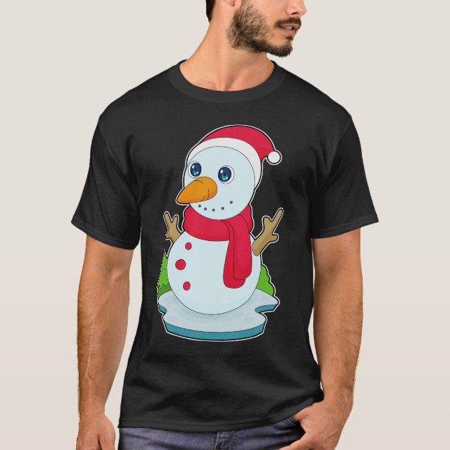 Snowman Christmas Santa hat T-Shirt (Front)
