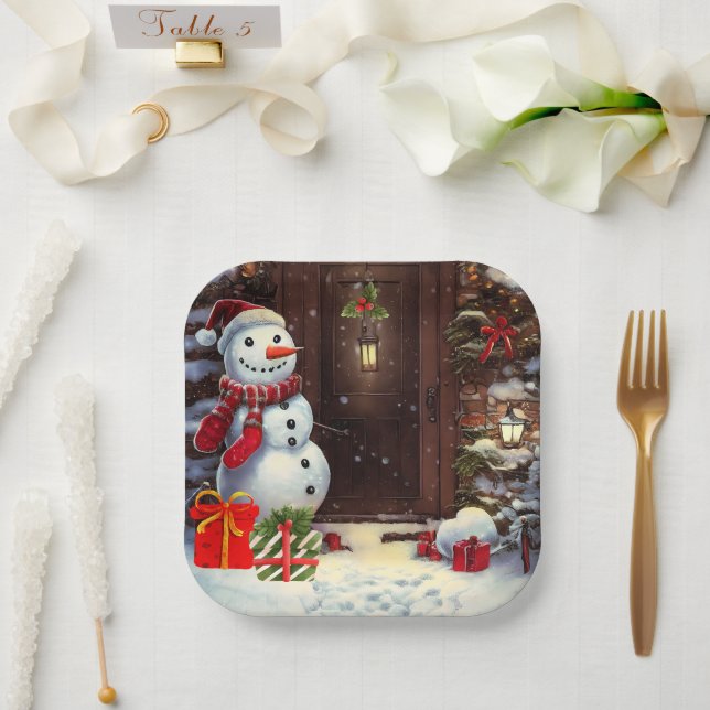 Snowman Christmas Scene Paper Plates (Wedding)
