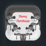 Snowman Christmas Square Paper Plate<br><div class="desc">Accented with bright red typography</div>