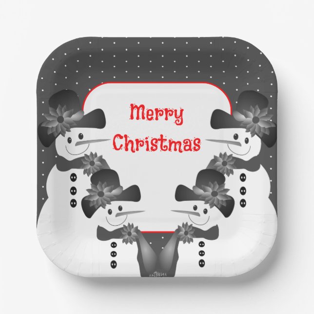 Snowman Christmas Square Paper Plate (Front)