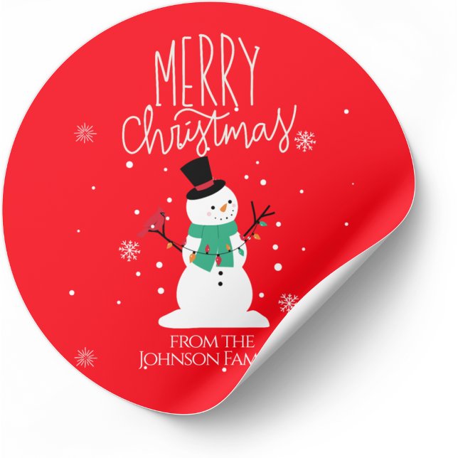 Snowman Christmas Stickers: Personalise Your Gifts Classic Round Sticker (Creator Uploaded)