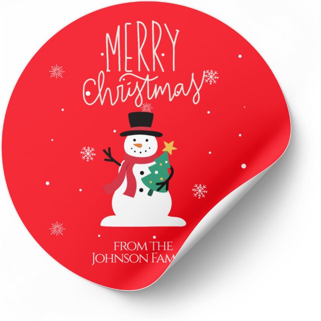 Snowman Christmas Stickers: Personalised Joy Classic Round Sticker (Creator Uploaded)
