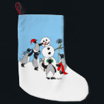Snowman Christmas Stocking<br><div class="desc">A very special snowman... Built by penguins!  It makes a fun Christmas stocking!  It's best double sided.
The illustration is by artist dagdart.</div>