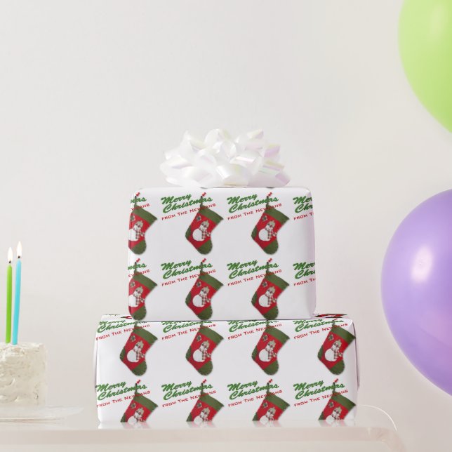 Snowman Christmas Stocking On White Personalised Wrapping Paper (Party Gifts)