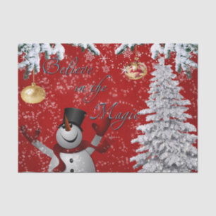 Snowman Christmas Tissue tree red white believe Tissue Paper