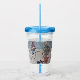 Snowman & Christmas Tree Acrylic Tumbler