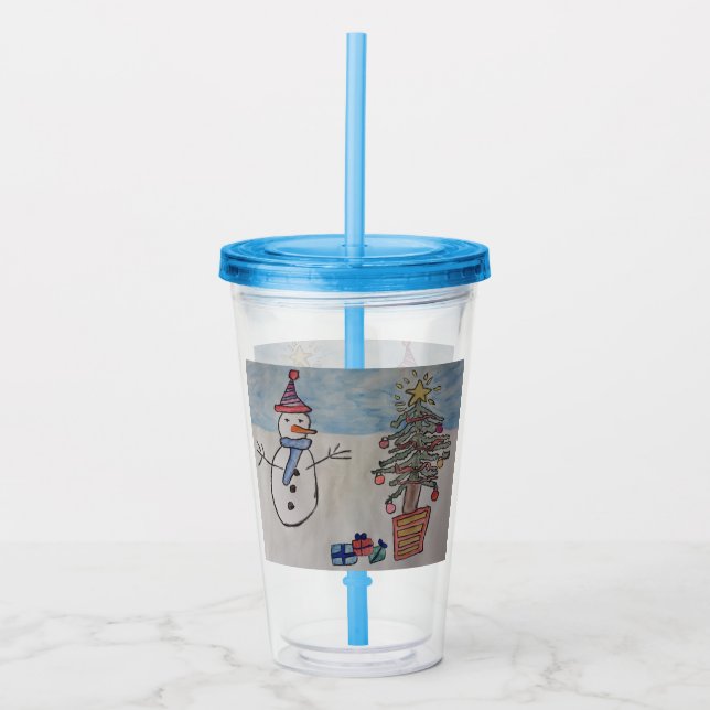Snowman & Christmas Tree Acrylic Tumbler (Front)
