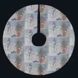 Snowman & Christmas Tree Brushed Polyester Tree Skirt<br><div class="desc">The cute Christmas snowman is so proud of himself. He has worked hard and has finished decorating his Christmas tree with glittering tinsel and colored glass balls and placed a shining yellow star on top. There are even some early presents under the evergreen boughs. This is a jolly, colorful festive...</div>
