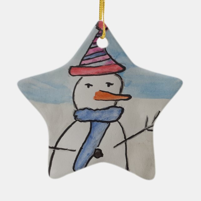 Snowman & Christmas Tree Ceramic Ornament (Back)