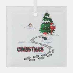Snowman, Christmas Tree, Footprints, Snow Glass Tree Decoration