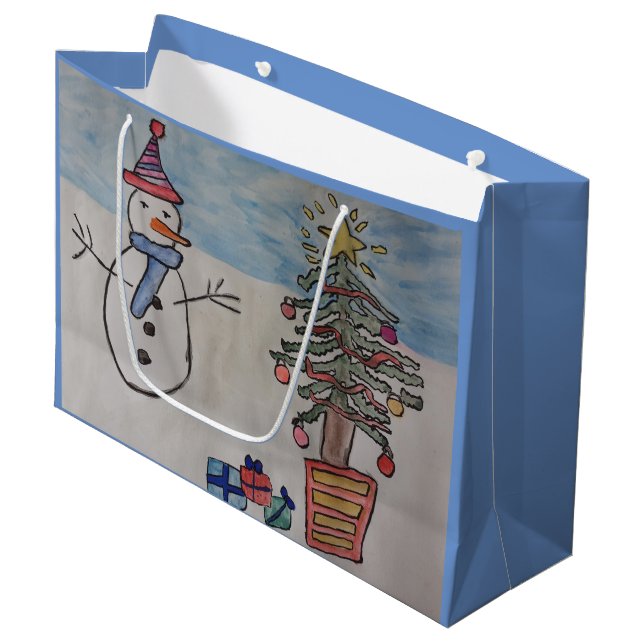 Snowman & Christmas Tree Gift Bag (Front Angled)