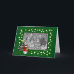 Snowman Christmas Tree Holiday Photo Card<br><div class="desc">Whimsical snowman holding a present in front of a tree Christmas Holiday photo card. I have put in a special template for you to add your own message, or delete that option to leave blank. You can change or add any text in the template, or click on Customise to personalise...</div>