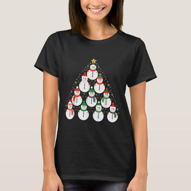 Snowman Christmas Tree Lights Santa Hat Family Xma T-Shirt (Front)