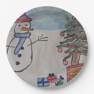 Snowman & Christmas Tree Paper Plate