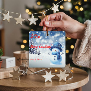 Snowman Christmas tree snow Metal Square Ornament