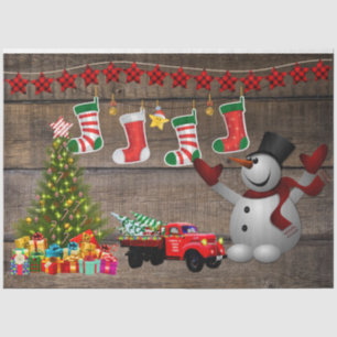 Snowman Christmas Tree Stockings Presents Truck Tissue Paper
