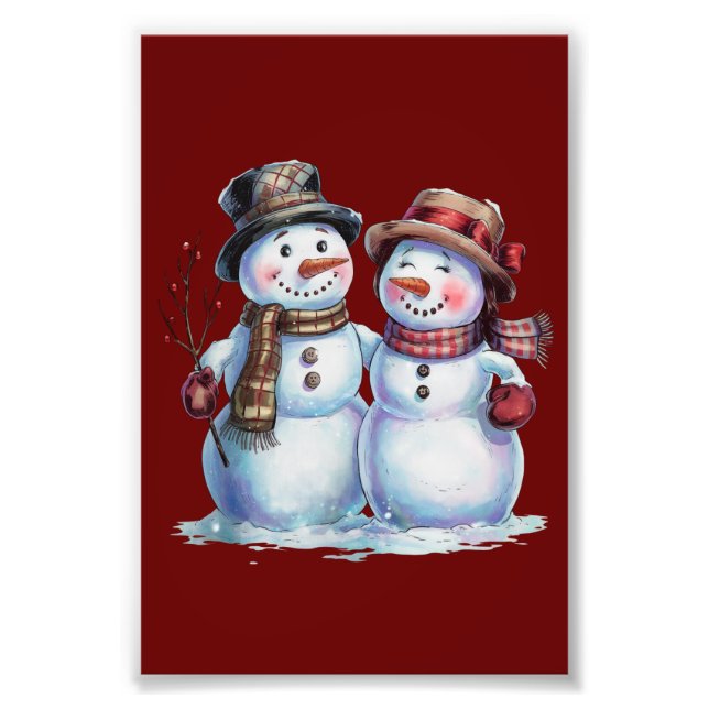 Snowman Christmas Vintage Holiday Photo Print (Front)