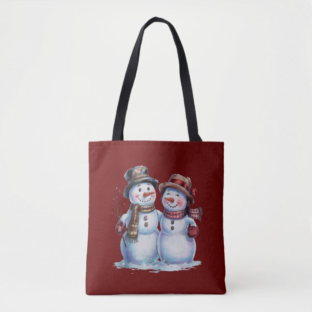 Snowman Christmas Vintage Holiday Tote Bag (Front)