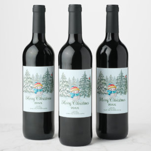 Snowman Christmas Wine Label
