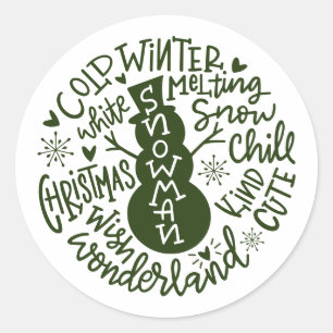 Snowman Christmas Winter Wonderland typography Classic Round Sticker