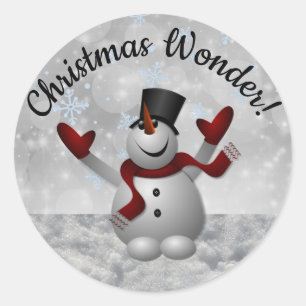 Snowman Christmas Wonder With Glitter Snowflakes Classic Round Sticker