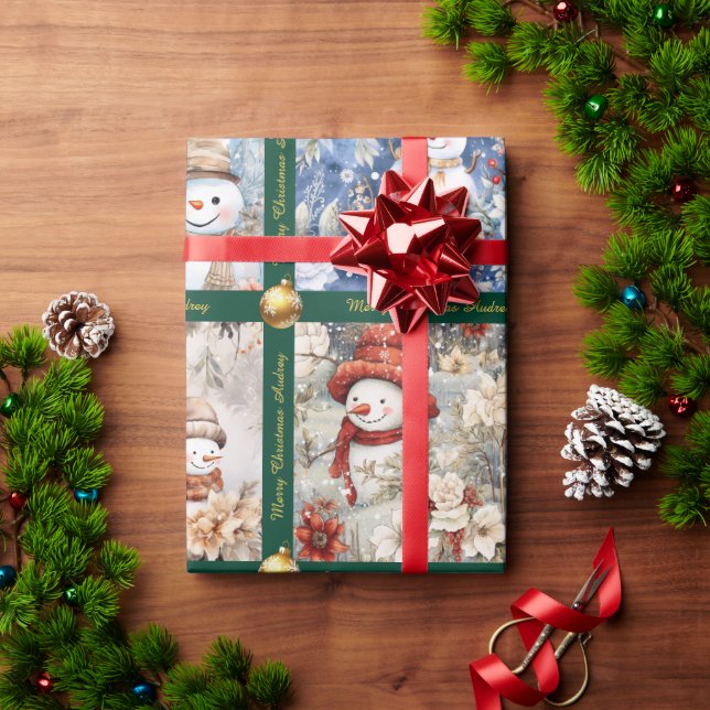 Snowman Christmas Wrapping Paper with Text (Holiday Gift)