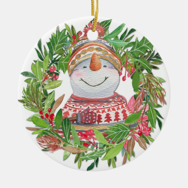 Snowman Christmas Wreath Ornament (Front)