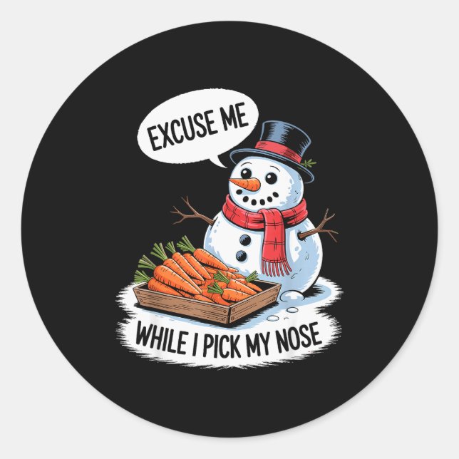 Snowman Cking Nose. Funny Christmas Pun. Boys Men  Classic Round Sticker (Front)