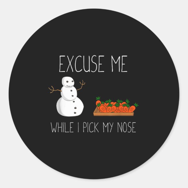 Snowman Cking Nose. Funny Christmas Pun. Boys Men  Classic Round Sticker (Front)