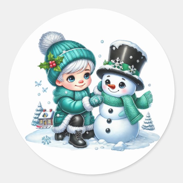 Snowman Classic Round Sticker (Front)