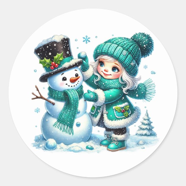 Snowman Classic Round Sticker (Front)