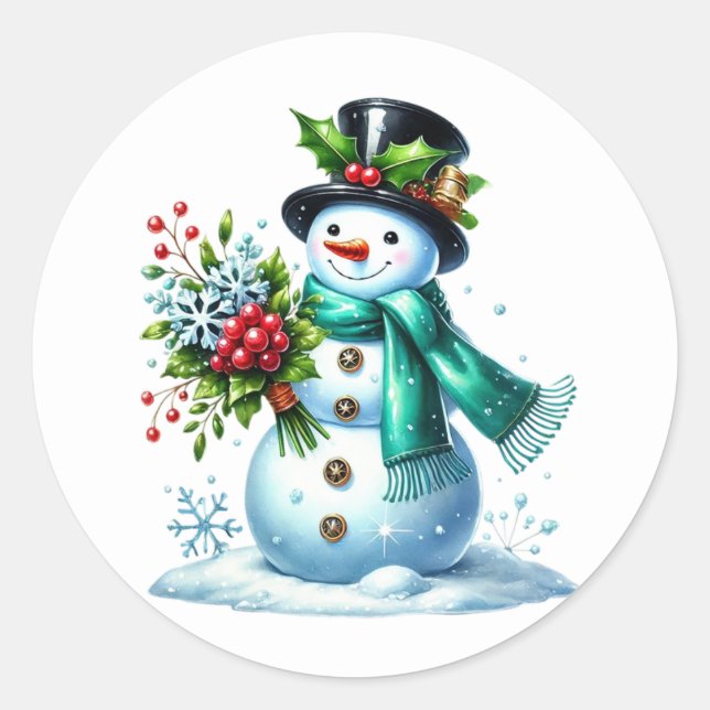 Snowman Classic Round Sticker (Front)