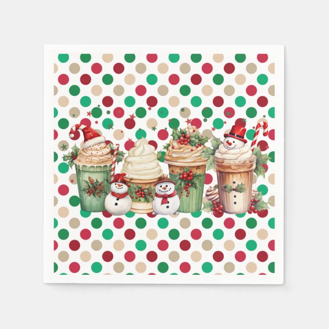 Snowman Coffee Christmas Paper Napkins (Front)