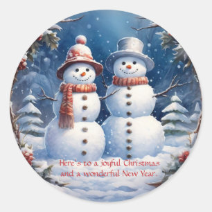 Snowman Couple  Classic Round Sticker