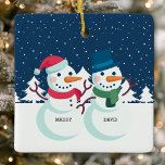 Snowman Couple Cute Personalised Christmas Ceramic Ornament<br><div class="desc">Snowman Couple Cute Personalised Christmas Ceramic Ornament. Cute 5 person snowman family holiday Christmas ornament. Makes the perfect personalised Christmas gift for the holiday season.</div>