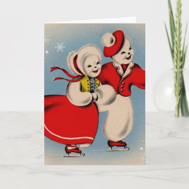 Snowman Couple Ice Skating Holiday Card (Front)