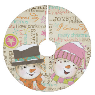 Snowman Couple Typography Holidays Tree Skirt