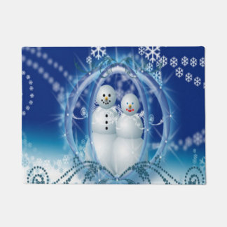 Snowman Couple Winter Wedding Design Christmas Doormat