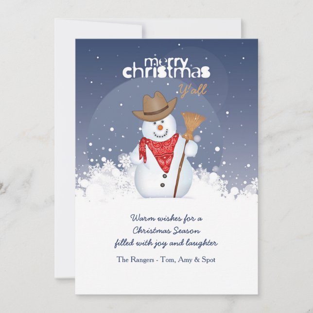 Snowman Cowboy Christmas Holiday Card (Front)