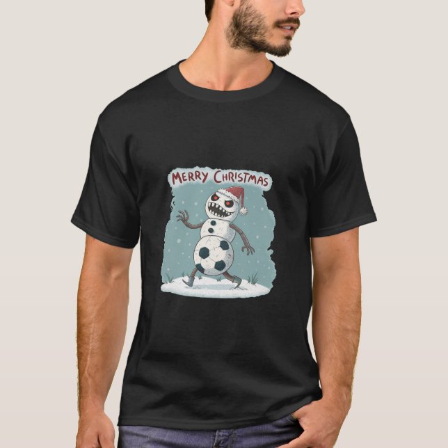 Snowman Creepy Footballer: Merry Dark Christmas T-Shirt (Front)
