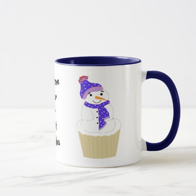 Snowman Cupcake With Saying Mug (Right)