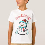 Snowman Custom Name Boys White Christmas T-Shirt<br><div class="desc">This kids white christmas tee features a cute snowman on the front,  with your child's name in red stone effect font. To change the name or the snowman click on the personalise button. This design contains A.I.</div>