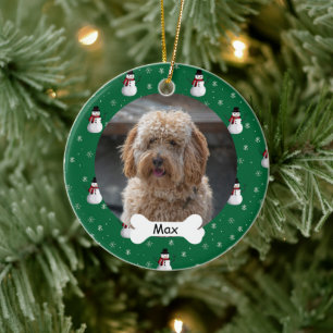 Snowman Custom Pet Puppy Dog Photo Ceramic Tree Decoration
