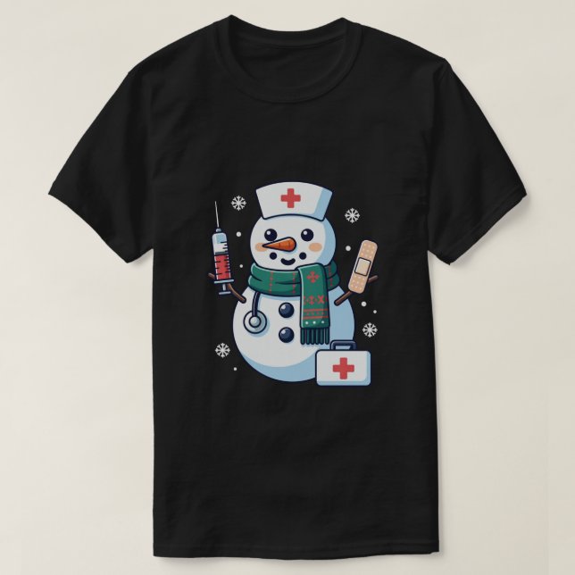 Snowman Cute Christmas Nurse Medical Holiday T-Shirt (Design Front)
