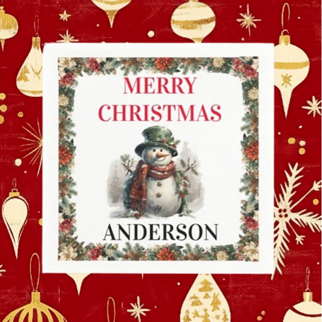 Snowman Cute Christmas Wishes Paper Napkin (Spread joy this holiday season with Brett's Snowman Cute Christmas Wishes Paper Napkins)
