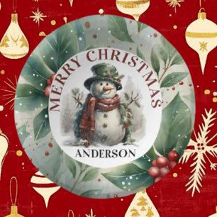 Snowman Cute Christmas Wishes Paper Plate