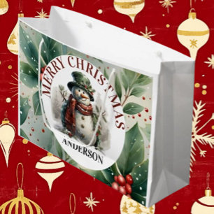 Snowman Cute Christmas Wishes Paper Plate Large Gift Bag