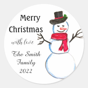 Snowman Cute Face Kids Children Winter Snowmen Classic Round Sticker