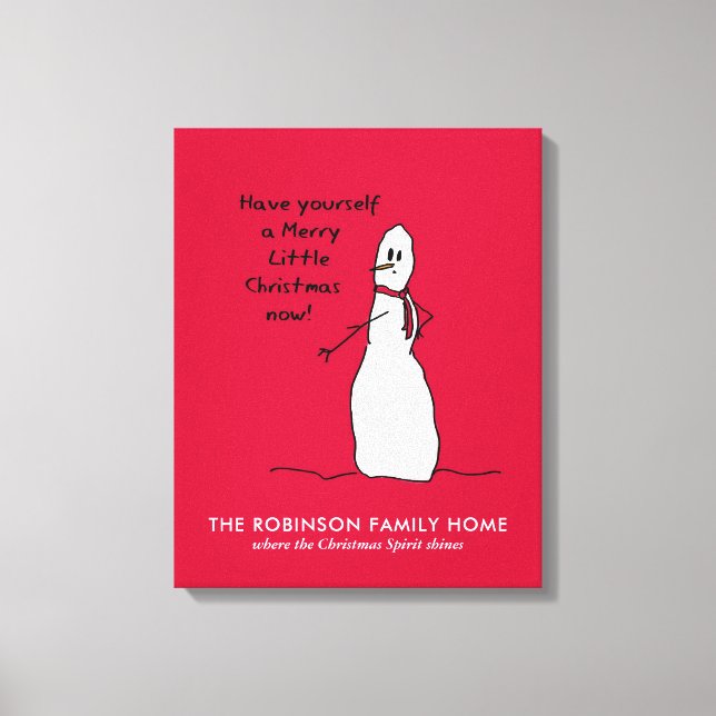 Snowman Cute Merry Christmas Personalised Canvas Print (Front)